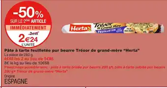 Monoprix Herta pâte à tarte feuilletée pur beurre trésor de grand-mère offre