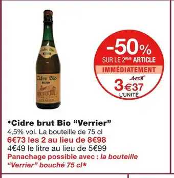 Monoprix Verrier cidre brut bio offre