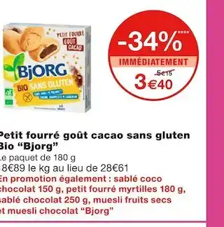 Monoprix Bjorg petit fourré goût cacao sans gluten bio offre