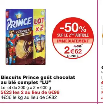 Monoprix Lu biscuits prince goût chocolat au blé complet offre