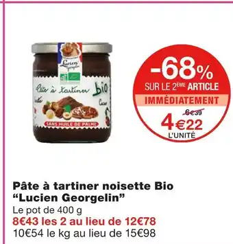 Monoprix Lucien georgelin pâte à tartiner noisette bio offre