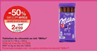 Monoprix Milka tablettes de chocolat au lait offre