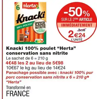 Monoprix Herta knacki 100% poulet conservation sans nitrite offre