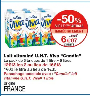 Monoprix Candia lait vitaminé u.h.t. viva offre