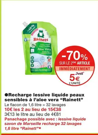 Monoprix Rainett recharge lessive liquide peaux sensibles à l’aloe vera offre