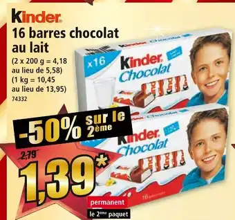 Norma Kinder 16 barres chocolat au lait offre