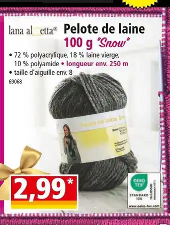 Norma Lana alzetta pelote de laine 100 g ”snow ” offre