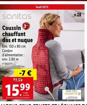 Lidl Coussin chauffant dos et nuque offre