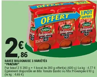 E.Leclerc Sauce bolognaise 3 variétés Panzani offre