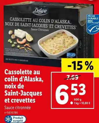 Lidl CASSOLETTE AU COLIN D'ALASKA", NOIX DE SAINT-JACQUES ET CREVETTES offre