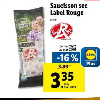 Lidl Saucisson sec Label Rouge offre