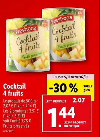 Lidl Cocktail 4 fruits offre