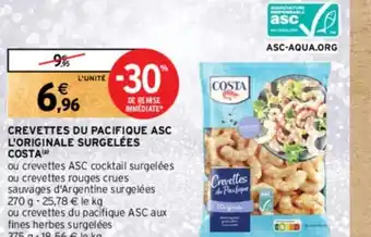 Intermarché CREVETTES DU PACIFIQUE ASC L'ORIGINALE SURGELÉES COSTA offre