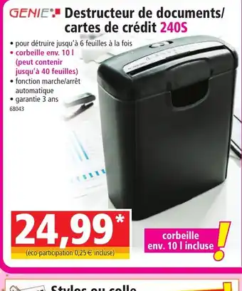 Norma GENIE Destructeur de documents offre