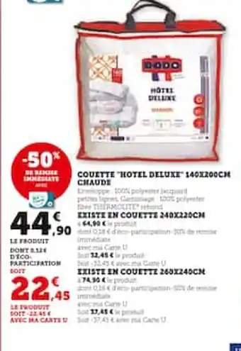 Hyper U COUETTE HOTEL DELUXE 140X200CM CHAUDE offre