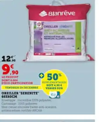Hyper U Oreiller serenite offre