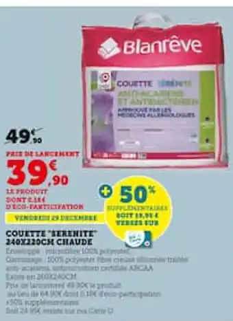 Hyper U COUETTE "SERENITE offre