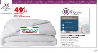 Hyper U COUETTE SENSATION DUVET 240X225CH CHAUDE offre