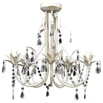 Bricorama Lustre en cristal transparent plafonnier 5 feux lampe luminaire - blanc offre