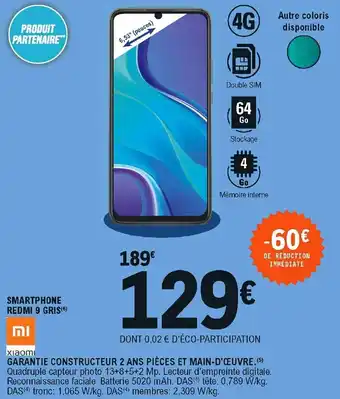E.Leclerc Smartphone redme 9 Gris offre