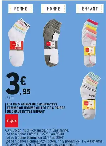 E.Leclerc Lot de 5 paires de chaussettes femme ou homme offre