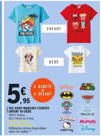E.Leclerc Tee-shirt manches courtes enfant Ou bébé offre