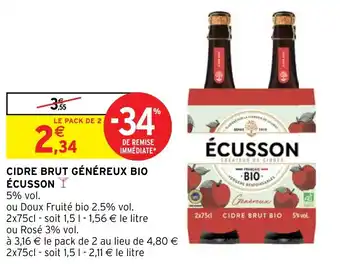 Intermarché CIDRE BRUT GÉNÉREUX BIO ÉCUSSON offre