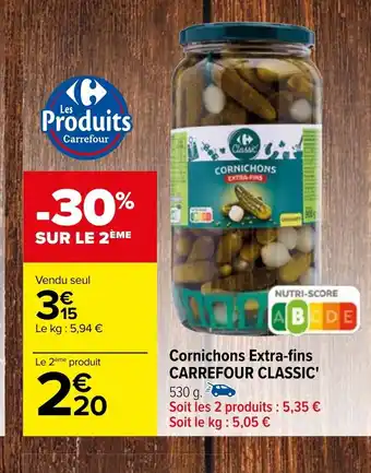 Carrefour Cornichons Extra-fins CARREFOUR CLASSIC offre