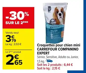 Carrefour Croquettes pour chien mini CARREFOUR COMPANINO EXPERT offre