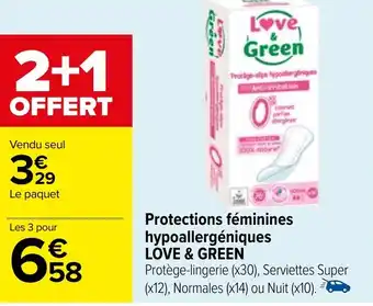 Carrefour Protections féminines hypoallergéniques LOVE & GREEN offre