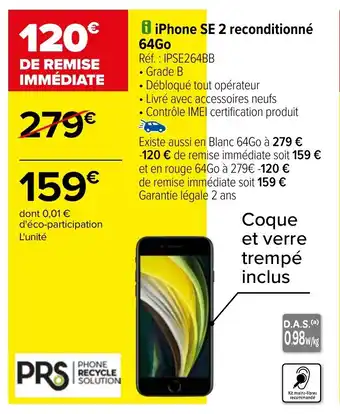 Carrefour iPhone SE 2 reconditionné 64Go offre