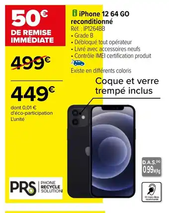 Carrefour iPhone 12 64 GO reconditionné offre