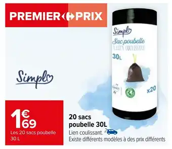 Carrefour 20 sacs poubelle 30L offre