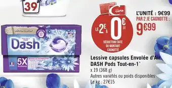 Casino Supermarchés Dash lessive capsules envolée d’air pods tout-en-1 offre
