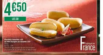 Navettes assorties x30 ou mini burgers au sésame x20