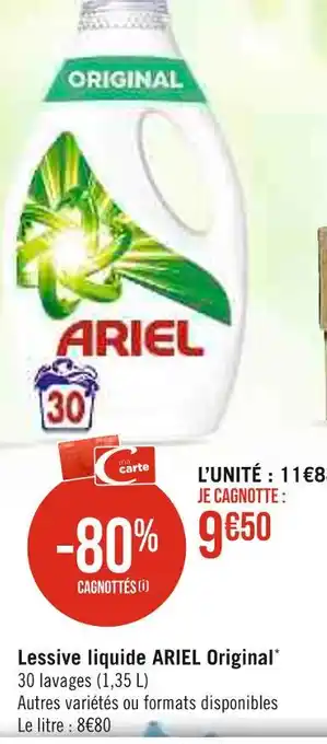 Casino Supermarchés Ariel lessive liquide original offre