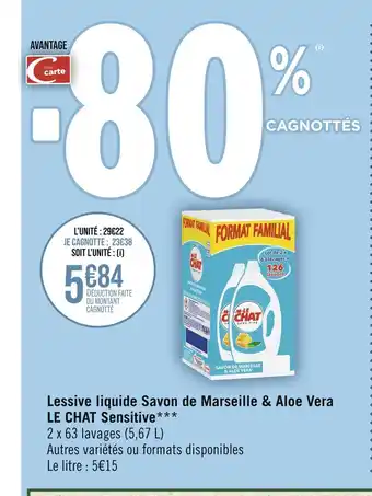 Casino Supermarchés Le chat lessive liquide savon de marseille & aloe vera sensitive offre