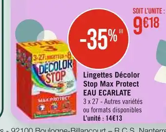 Eau ecarlate lingettes décolor stop max protect