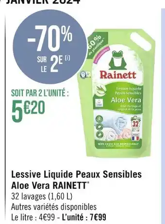 Rainett lessive liquide peaux sensibles aloe vera