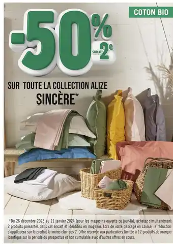 Casino Supermarchés Sincère -50% sur le 2e sur toute la collection alize sincère offre
