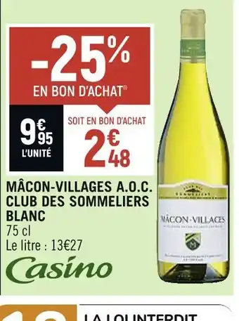Petit Casino Mâcon-villages a.o.c. club des sommeliers blanc offre