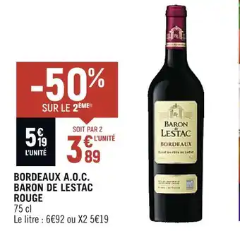 Spar Baron de lestac bordeaux a.o.c. rouge offre