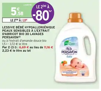 Intermarché Persavon lessive bébé hypoallergénique peaux sensibles à l'extrait d'abricot bio 30 lavages(b) offre