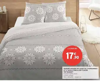 Intermarché Top budget parure housse de couette 2 personnes et 2 taies d'oreiller flocon offre