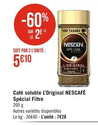 Casino Supermarchés Nescafé café soluble l’original spécial filtre offre