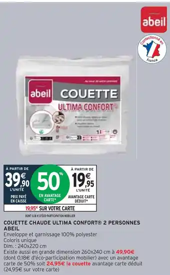 Intermarché Abeil couette chaude ultima confort 2 personnes offre