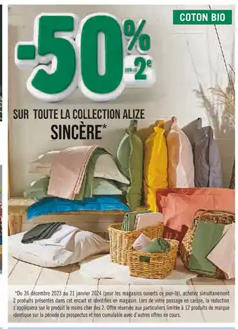 Sincère -50% sur le 2e sur toute la collection alize sincère