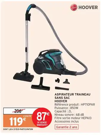 Hoover aspirateur traineau sans sac
