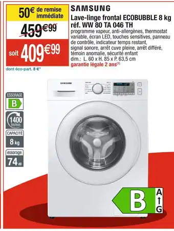 Cora x Carrefour Samsung lave-linge frontal ecobubble 8 kg offre
