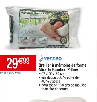 Cora x Carrefour Venteo oreiller à mémoire de forme miracle bamboo pillow offre
